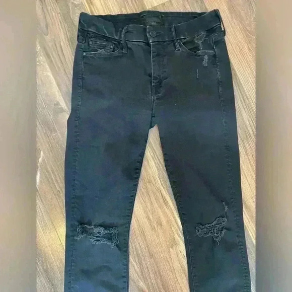 Mother Jeans Womens Size 26 Black The Looker Ankle Fray Raw Hem Guilty as Sin - Picture 3 of 11
